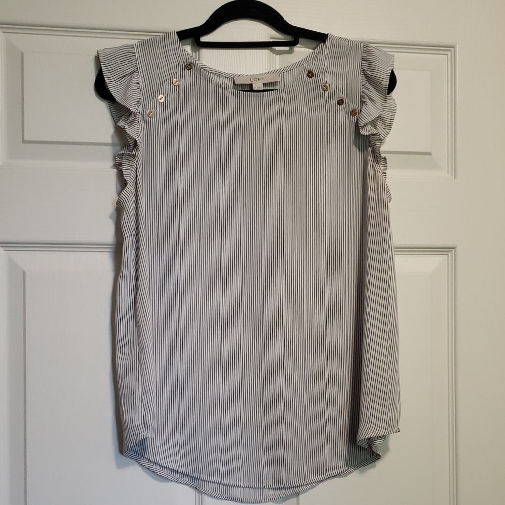 LOFT Striped Ruffled Sleeve Blouse